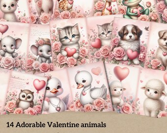 14 Adorable Valentine A4 printable papers | junk journal | scrapbooking, card making | paper craft | high resolution |