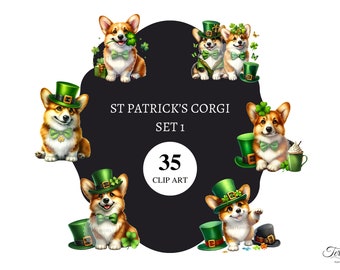 35 St Patrick's Corgi Clip art | set1 | Png and Jpeg | High resolution | card making | junk journal | scrapbooking | decoupage