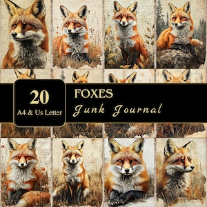 Páginas de diário de lixo da Foxes – A4 e Carta EUA | Papel Fox para impressão | Scrapbooking, Decoupage, Gráficos, Ephemera, Download digital