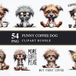 Chien drôle de café | Clipart PNG | Commerciale | Graphiques imprimables | Fabrication de cartes | Sublimation | Découpage | Numérique | Chien comique | Pack PNG