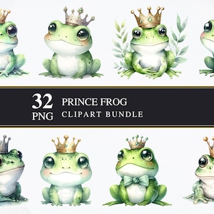 Principe Ranocchio / Clipart Bundle / PNG / Commerciale / Grafica stampabile / Creazione di biglietti / Sublimazione / Decoupage / PNG / Digitale / Rane