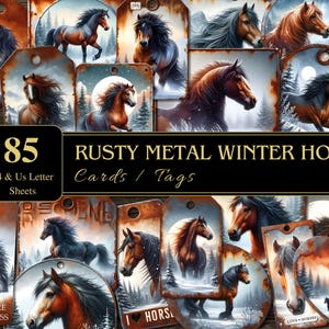 Winter Pferde Metall Tags / Karten | Etiketten | Gewerblich | Druckbare Angebot | Scrapbooking | Junk Journal | Serviettentechnik | Grafiken |