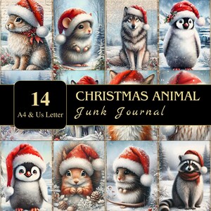 Páginas de diário de animais de Natal | Carta dos EUA e A4 | Material para impressão | Decoupage | Scrapbooking | Gráficos | Digital | Ephemera | Animais