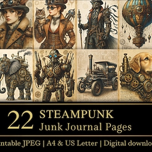 22 páginas de diario Steampunk / Efímeras vintage / Papel para scrapbooking / Tarjetería / Decoupage / Descarga digital / Tamaño A4 y CARTA
