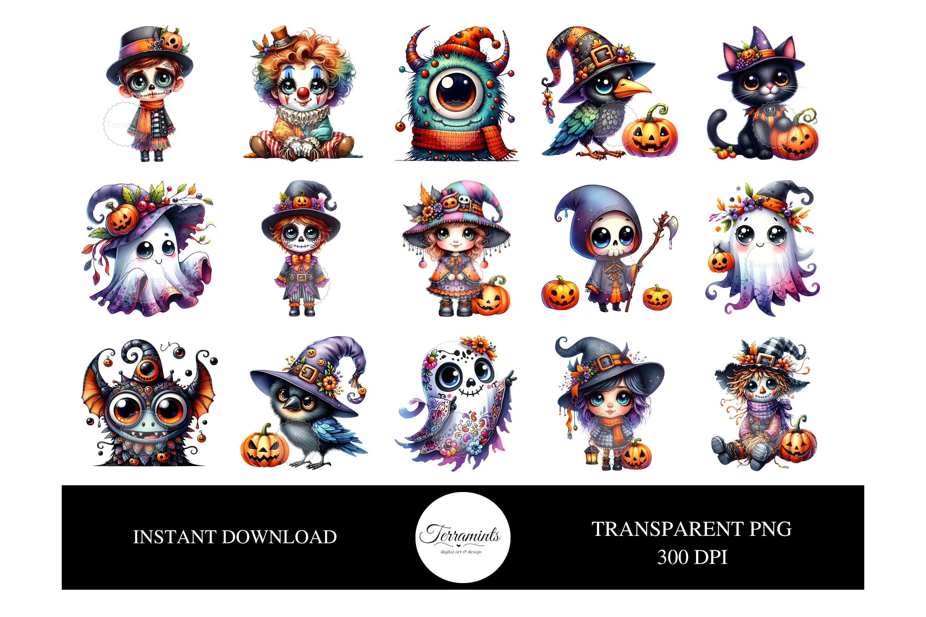 Cute & Whimsy Halloween Characters Clipart PNGS Commercial Printable ...