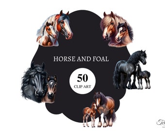 50 horse and foal Clip art | transparent png | High resolution | clipart | card making | decoupage | junk journal