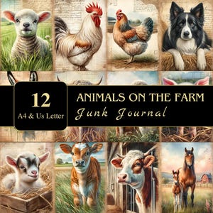 Páginas do diário Animals On The Farm | Carta dos EUA e A4 | Material para impressão | Animal de fazenda | Digital | Decoupage | Ephemera | Scrapbooking
