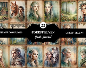 22 Forest Elven junk journal pages | US letter & A4 | printable  | 300dpi | scrapbooking | junk journal supply