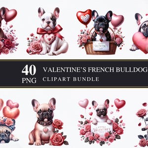 Valentijnsdag Franse Bulldog | Clipart-png's | Commercieel | Afdrukbare afbeeldingen | Kaarten maken | Sublimatie | Knippen | Digitaal | PNG-bundel