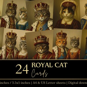 Afdrukbare kaarten Royal Cat – vintage ephemera voor junkjournal, scrapbooking, kaarten maken, knutselen, decoupage, kattenafbeeldingen