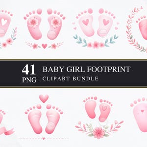 Clipart de pegada de bebê menina | PNG | Comercial | Imprimível | Criação de cartão | Sublimação | Decoupage | PNGS | Revelação do sexo do bebê | Chá de bebê