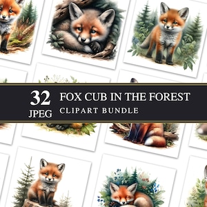 Renardeau des forêts | Clipart Jpeg | Haute résolution | Découpage | Scapbooking | Journal indésirable | Renards | Imprimable | Numérique | Graphiques