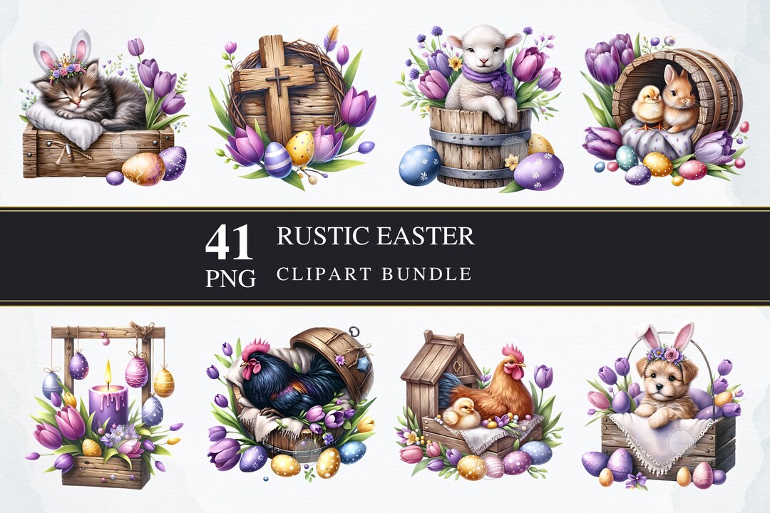 Rustic Easter | Clipart PNGS | Commercial | Printable Graphics | Card ...