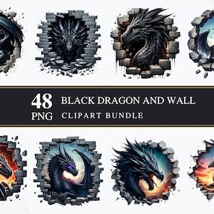 黒いドラゴンと壁のクリップアート | 透明な PNG | 商用ライセンス | 印刷可能 | カード作成 | ドラゴン PNG | デジタル | デコパージュ
