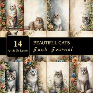 Hermosas páginas de diario basura de gatos / Tamaño carta de EE. UU. y A4 / Material imprimible / Decoupage / Scrapbooking / Gráficos / Digital / Efímera