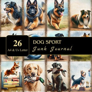 Dogsport Junk Journal Seiten | US Letter & A4 | Druckbare Angebot | Serviettentechnik | Ephemera | Scrapbooking | Hund Papier | Hunde Grafiken | Digital
