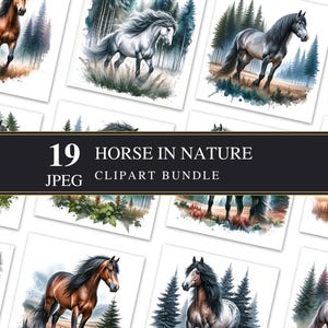 Cheval dans la nature | Clipart | JPEG haute qualité | Imprimable | Scrapbooking | Chevaux | Pack | Fabrication de cartes | Découpage | Graphiques | Numérique