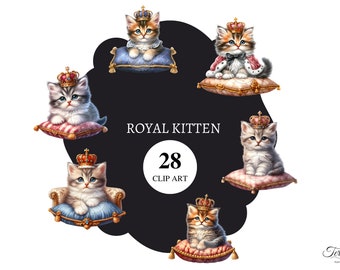 28 Royal kitten Clip art | transparent png | High resolution | cat clipart | card making | decoupage | junk journal