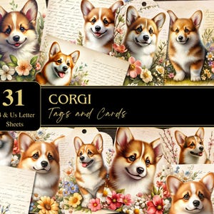 Corgi-hondenkaarten en -tags | Afdrukbare jpeg- en pdf-bladen | Hoge resolutie | Voorraad ongewenste tijdschriften | Plakboeken | Honden | Bladwijzer |
