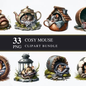 Clipart de ratón acogedor / PNG / Comercial / Imprimible / Fabricación de tarjetas / Sublimación / Decoupage / Digital / Ratones PNGS /