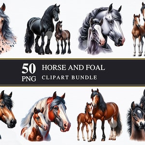 Pferd und Fohlen | Clipart PNG | Gewerblich | Druckbare Grafiken | Kartengestaltung | Sublimationsdruck | Serviettentechnik | Digital | Ziegen | PNG