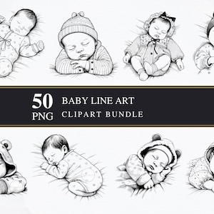 Babylijntekeningen | Clipart-png's | Commercieel | Afdrukbare afbeeldingen | Kaarten maken | Sublimatie | Knippen | Baby's, png-bestand | Digitale babyshower