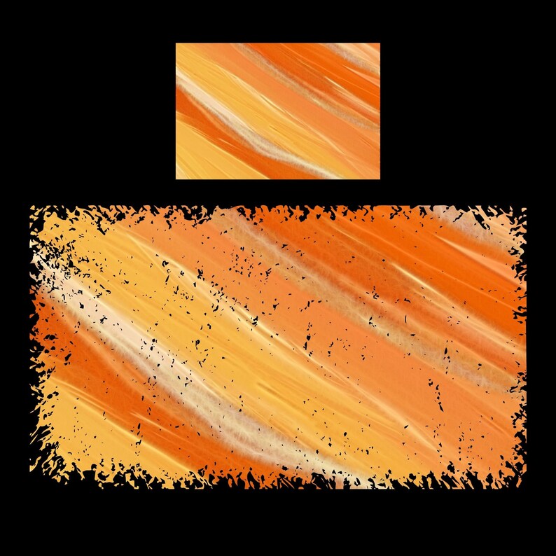 May include: Abstract digital art with a textured background. The artwork features a diagonal pattern of orange, yellow, and white brushstrokes.