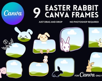 Marcos de Canva de conejos: Plantillas de arrastrar y soltar de conejos de Pascua (uso comercial)