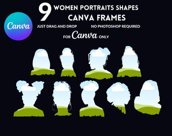 Marcos de retratos femeninos en Canva: Plantillas de arrastrar y soltar (Descarga digital)