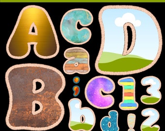 Marcos de Canva del alfabeto de tiempos jubilosos cosidos - Delicia de tipografía DIY - Plantilla Canva