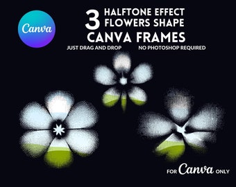 3 Plantilla elegante de marco de lienzo con flores de semitono, uso comercial