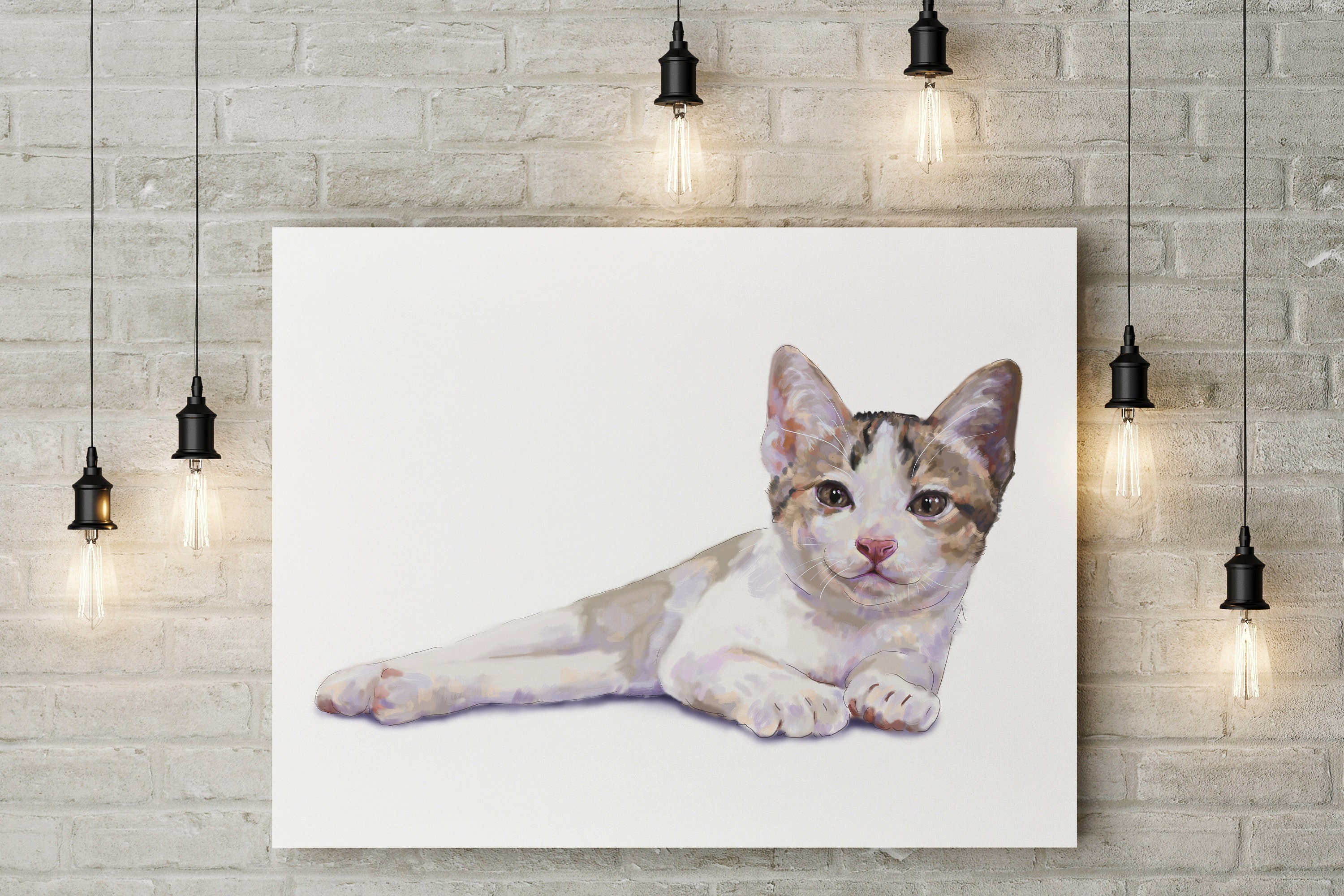 Wall Art of Adorable White Kitten Resting on Floor Digital Etsy UK