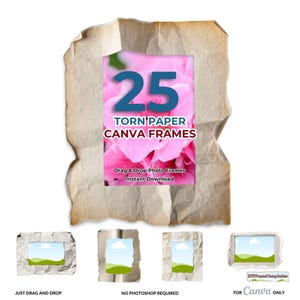25 marcos de lienzo con papel rasgado, plantillas fotográficas vintage para álbumes de recortes (descarga digital)