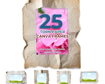 25 marcos de lienzo con papel rasgado, plantillas fotográficas vintage para álbumes de recortes (descarga digital)