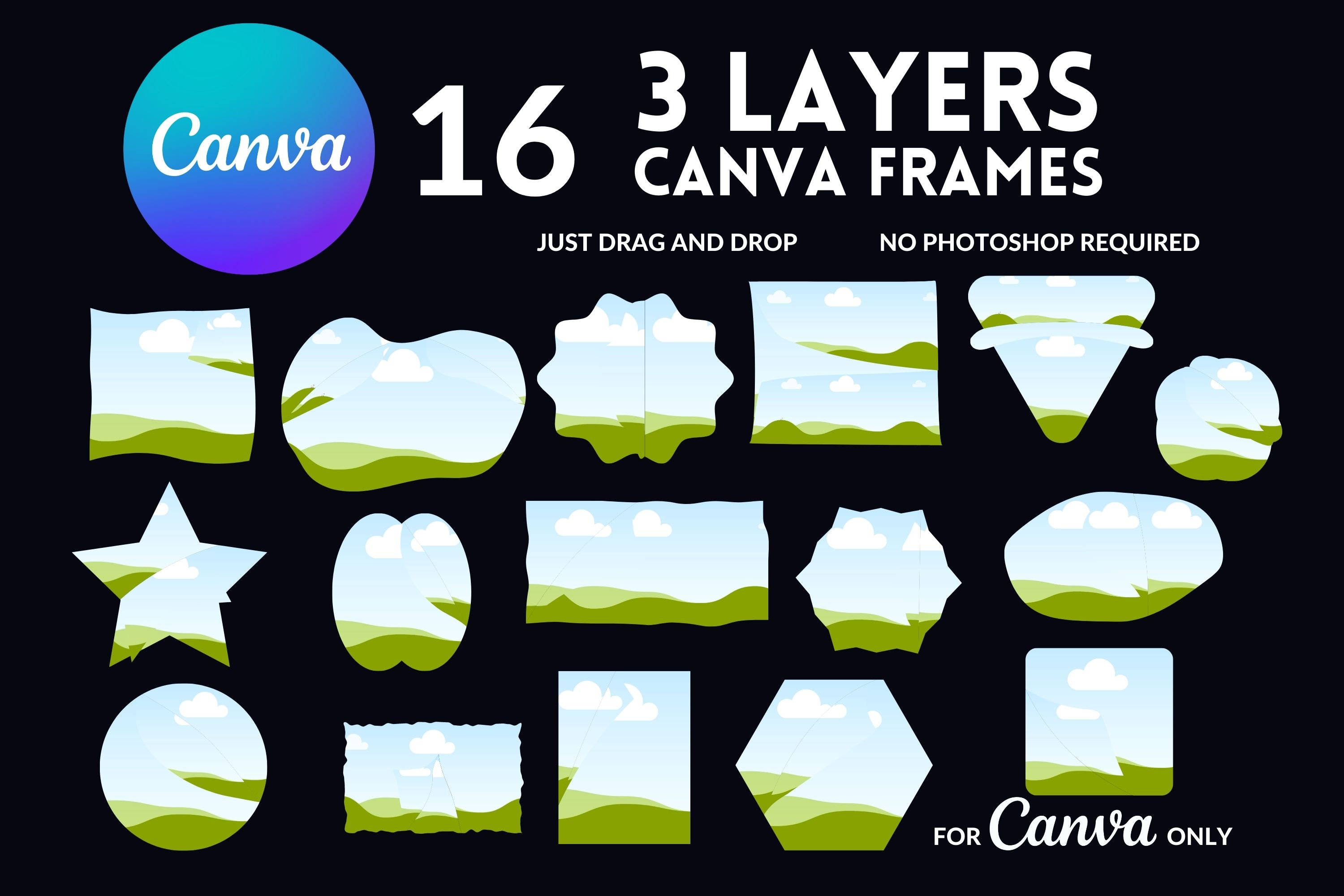 3 Separated Layers Canva Frames, Canva Frames Bundle, Fill Your Own ...