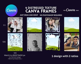 Marcos de Canva con textura desgastada: Plantillas de diseño de camisetas POD (descarga digital)