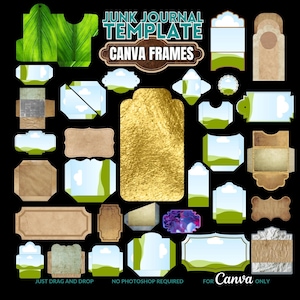 Canva Frame Junk Journal Template Digital Download with Bonus Tag Template drawings