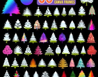 60 marcos de fotos con forma de árbol de Navidad: plantillas digitales festivas para fotos y diseños: arrastrar y soltar