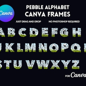 Pebble Alphabet Canva Frames - A Nature-Inspired Alphabet for Canva Frames, Fill Your Own Drag & Drop Templates, Commercial Use
