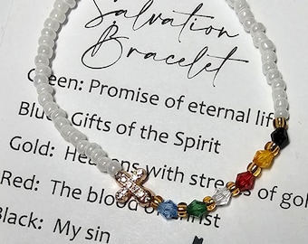 Pulsera de la Salvación: Cruz de Cristal con Cuentas de Vidrio, Joyería de Fe