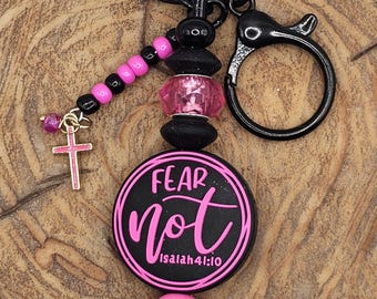 Llavero "No temas", llavero con las Escrituras de Isaías 41:10, llavero con versículo bíblico cristiano, regalo inspirador de fe, llavero con cruz rosa
