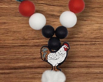 Llavero de muñeca con diseño de gallina y gallo de granja