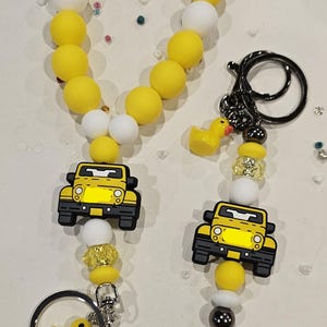 Off-Road 4X4 Truck Silicone Beaded Wristlet Keychain with Duck Charm in Yellow