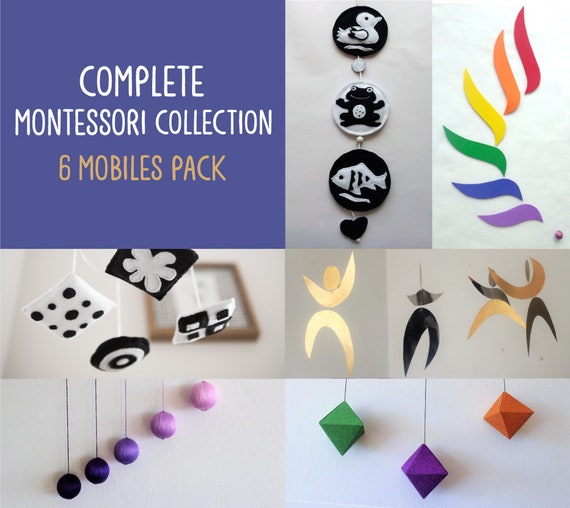 Montessori mobile Rainbow Dancers Black and white mobile Green Gobbi Hanging mobile Baby mobile Octahedron Set of 5 Montessori inspired mobiles Crib toy.