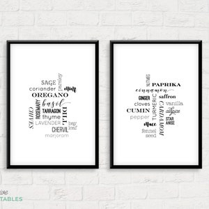 Herbs & Spices Kitchen Print printable instant download / kitchen decor set of 2 / basil, parsley, rosemary, cinnamon, thyme image 1