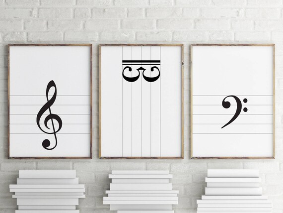 Music prints: treble clef / bass clef / alto clef > printable instant download / monochrome musical decor