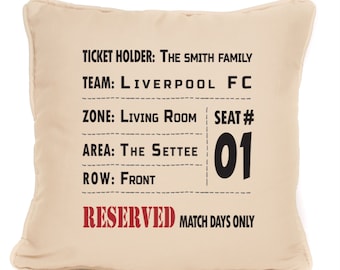 Personalised Liverpool Fan Gift Ticket Design Cushion 45x45cm Perfect Present For Christmas Birthday Fathers Day
