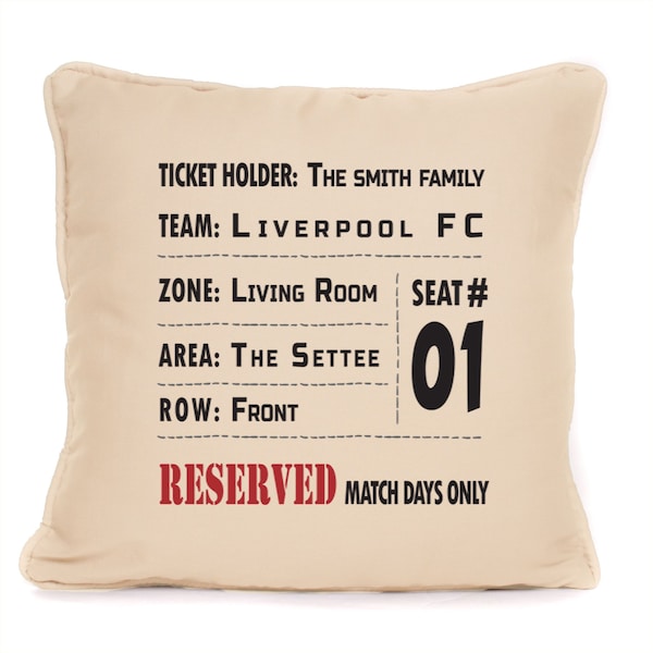 Personalised Liverpool Fan Gift Ticket Design Cushion 45x45cm Perfect Present For Christmas Birthday Fathers Day