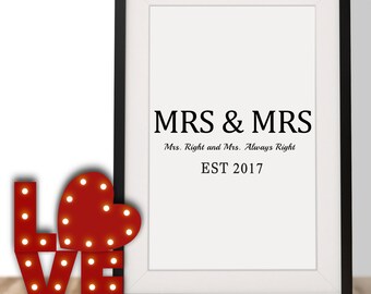 Mrs And Mrs Personalised Lesbian Wedding Gift Framed Print 12x10 The Perfect Present For An Anniversary Or Valentines Day