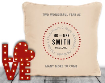 Second Wedding Anniversary Gift Personalised Keepsake Cushion 45x45cm The Perfect Present For a 2nd Anniversary